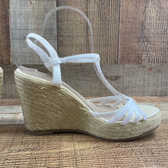 Colin Stuart White Strappy Espadrille Wedge Sandals Womens 8.5 Slingback - Picture 5 of 12